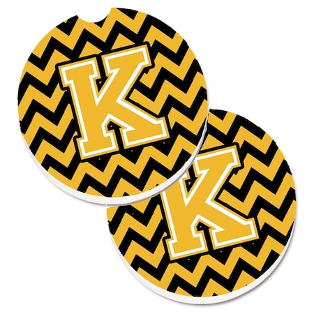 Carolines Treasures Letter K Chevron Black and Gold  Cup Holder Car Coaster, PK2 CJ1053-KCARC